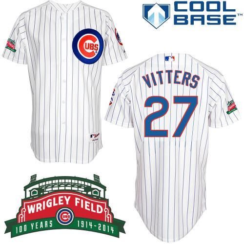 Josh Vitters #27 MLB Jersey-Chicago Cubs Men's Authentic Wrigley Field 100th Anniversary White Baseball Jersey